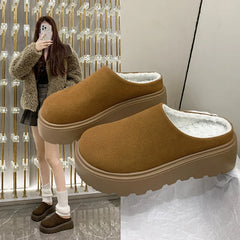 Hnewly French Platform Half Slippers for Women Autumn Winter New Designer Home Shoes Ladies Fashion Casual Cotton Slipper Shoes Woman