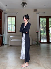 Hnewly Lazy Fashion V-neck Black Cardigan Mujer Y2k E-Girl Long Sleeve Sun Protection Coat Women Mid-length All-match Tops Dress