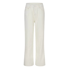 Hnewly Ladies' Classic Blue and White Denim Pants Fashion High Waist Slim Straight Loose Casual Commuting Wide Leg Jeans