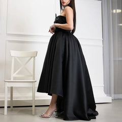 Hnewly Charming Black Pearls Strapless Sequin Sleeveless Evening Dress A-Line Sweep Train Custom Made Stain Zipper Prom Dress formal dress