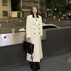 Hnewly WINTER OUTFITS White Suit Coat Women Winter Jackets New Korean Fashion Loose Temperament Mid Length Thick Long Coats Autumn Clothing
