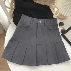 Hnewly Women Sweet Mini Skirt Korean Preppy Style High Waist Folds Female A Line Skirt Y2K Summer Patchwork Pockets New Ladies Skirt