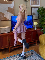 Hnewly Weird Puss Sexy Shiny Threads Dress+Bra Women Trend Halter Backless Patchwork Sequin Tierred Ruched Irregular Hem Party Bodycon