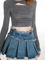 Hnewly Streetwear Pleated Skirt Denim Women Sexy Y2k Mini Skirt Summer Chic High Waist Korean Fashion Slim Aesthetic Harajuku