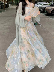 Hnewly Vintage Floral Spring Summer Dress For Women Casual Sleeveless Elegant Chic Party Beach Holiday Vestidos Female Clothes New Robe