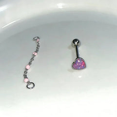 Lunivop 1Pc Trendy Sweet Cool Style Stainless Steel Heart Chain Tongue Stud for Cool Girls Unique Body Piercing Gift