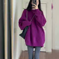 Hnewly Women's Cable Knit Sweater Pullover Long Sleeve Mock Neck Jumper Top Loose-fit Slouchy Cozy Knitwear Autumn Winter Casual Outfit