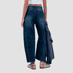 Hnewly Washed Wide Leg Jeans High Waisted Pocket Jeans Fashionable Casual Versatile Style Deep Color Baggy Pants for Women