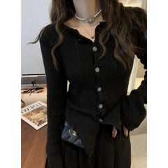 Hnewly Y2k Grey Vintage Women Kint Sweater Harajuku Long Sleeve Cardigan Irregular Korean Fashion Slim Autumn Jerseys Casual