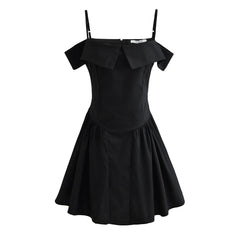Lunivop Black Sexy V neck Off Shoulder Mini Dress Women Short Sleeve Low Waist Ruched Hem Ball Gown Swing Mini Robe Party White