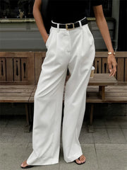 Hnewly Office High-waisted Wide-leg White Suit Pants Women's Fall Loose and Drape Casual Straight Mopping Black Trousers