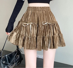 Hnewly Casual A Line Mini Kawaii Skirt Women Clothing High Waist Bow Black Faldas Largas Korean Style Harajuku Pleated Velvet Skirts