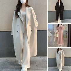 Hnewly winter winery outfit Women Loose Jacket Double-breasted Mid Length Trench Coat for Women Windproof Warm Overcoat with Lapel Pockets Fall Winter
