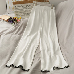 Hnewly Autumn Spliced Color Knitted 2 Piece Sets Women Elegant V-neck Single Breasted Cardigan And High Waist Wide Leg Pants Suit