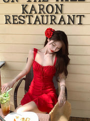 Hnewly Casual Beach Style Red Y2k Mini Dress Women Outwear Even Party Dress Korean Fashion Chic Sexy Bodycon Sleeveless Summer