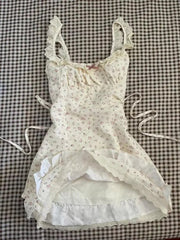 Hnewly French Sweet Tunic Waist Dress Women Gentle Strappy Patchwork Sleeveless Clothes Female Kawaii Floral Print Flower Dress