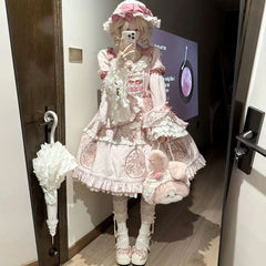 Hnewly Japanese Sweet Lolita Kawaii OP Dress Women Pink Princess Y2k Bow Ruffles Dresses Female Korea Style Design Chic Outfits