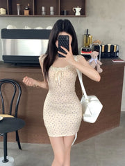 Hnewly Dresses Women Floral Printed Sleeveless Ruffles Patchwork Slim Bow Summer Fashion Mini Dress Female Casual Sweet