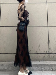 Hnewly Spring Vintage Lace Dress Women Casual Even Party Dress Korean Fashion Clothing Outwear Slim Bodycon Black Dress Female Y2k