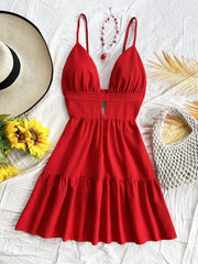 Hnewly Retro Leopard Printed Camis Dress Women Summer Sexy Hollow Out Sleeveless Mini Dress Harajuku Bohemian Beach Vacation Vestidos