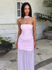 Hnewly Elegant Party Women's Dress Hlater Strapless Backless Ankle-length Solid Slim Female Dresses Summer Chic Evening Lady Robe