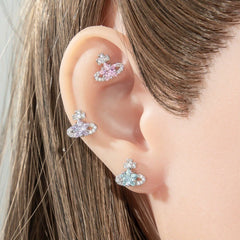 Hnewly 1Pc Fashionable and Personalized Stainless Steel Dopamine-colored Saturnian Zircon Sweet Style Ear Cartilage Piercing Jewelry