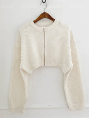 Hnewly Zip Up Knit Sweater Cardigan Women Long Sleeve Boxy Fit Zipper Front Crop Sweater Jacket Teen-girl Fall Winter Acubi Y2k Outfit
