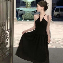 Hnewly Black Halter Dress for Women Backless Sexy Elegant Holiday Summer French Style Chic A-line Party Classic Streetwear New Vestidos
