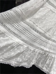 Hnewly Hollow Lace Spliced White Long Skirt 2025 Spring Summer New Elastic Waist Cotton A-line Vacation Beach Boho Skirt