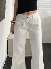 Hnewly Vintage White Bootcut Jeans Women - Low Rise Flared Denim Pants American Retro Wide Leg Trousers Loose Fit Y2K Style