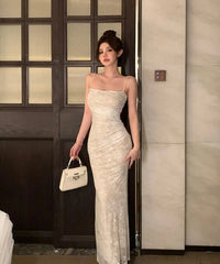 Hnewly Woman Dress Backless Lace Patchwork Sleeveless Slash Neck Slim Sexy Temperament Party Dresses Female Elegant Chic