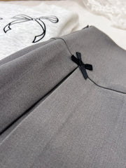 Hnewly Preppy Style Pleated Skirts Classical Grey 2000s Aesthetic High Waist A-Line Skirt Bow Kawaii Girls Elegant Japanese Streetwear
