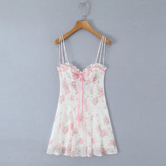 Lunivop Women Wire Bra Wood ears Bow V Collar Push Up Bandage Backless Sling Dress Sexy Floral Print Night Out Party Summer Robe