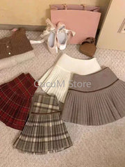 Hnewly Japanese Style Retro Spicy Girl Plaid Pleated Skirt Autumn Winter College Style Woolen Mini Skirt High Waiste Sweet Kawaii Skirt