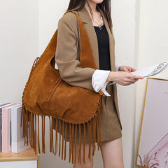 Hnewly Tassel Crossbody Bag For Women Large Capacity Shoulder Bags Large Capacity Ladies Handbag Bolsa Brown Big Totes