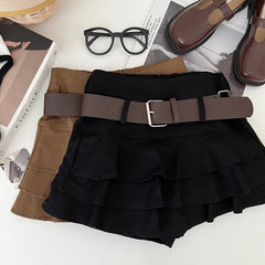 Hnewly Women Tiered Ruffle Skirt with Belt Low Rise Denim Skirt Teengirl Miniskirt e-girl Y2K Aesthetic 90s Outfit
