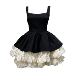 Hnewly Fashion Patchwork Dress Women's Square Collar Sleeveless Casual A Line Dresses 2025 Summer New Tide