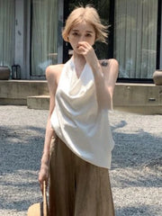 Hnewly Summer Casual Sleeveless Blouse Women Casual Camisole y2k Crop Top Loose Sexy Office Lady Style Clothing Korean Fashion