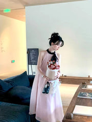 Hnewly French Pink Sleeveless Bow Neck Sleeveless Strap Dress for Women Even Party Korean Y2k Mini Dress Office Lady Summer Elegant