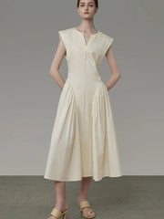 Hnewly Elegant Vintage Long Dress Women Korean Casual Design Slim Dress Retro Sweet V Neck Sleeveless Spring Summer Simple Dress