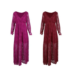 Hnewly Maternity's Red Wine V-Neck Long Sleeve Photography Props Maxi Pregnancy Clothes Lace Dress Fancy Shooting Photo Pregnan