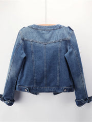 Hnewly Spring Autumn Denim Jacket 2025 New Women Versatile Long Sleeved Round Neck Outwear Large Size Slim Fit Short Top Trendy