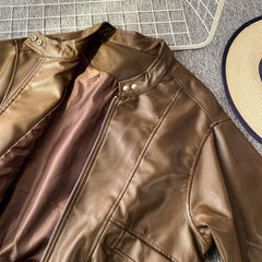 Hnewly Retro Chic pu Leather Jacket Women's 2025 Spring Autumn Fashion Lapel Versatile Windproof Sweet&Cool BF Style Female Outerwear
