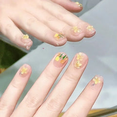 Lunivop 10pcs Handmade Short Nude 3d Tulip Flower Decorated False Nails Set Ready-made Artificial Nail Art Press on Acyrlic Nails
