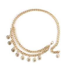 Hnewly 1pc Tassel Ethnic Style Retro Simple Coin Waist Chain, Double-Layer Queen Portrait Pendant Metal Body Chain