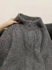 Hnewly Autumn Warm Zipper Cardigan Women Korean Loose Lazy Style O Neck Sweater Coat Female Fashion Twist Long Sleeve Cardigan Jacket