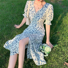 Hnewly Harajuku Floral Dress for Women Party French Vintage Retro Office Lady Casual Club Mini Sexy Dresses Summer New Clothes