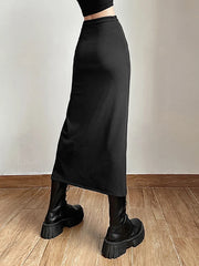 Hnewly Goth Dark Streetwear Black Y2k Cargo Midi Skirts Grunge Gothic Split Sexy High Waist Skirt For Women Korean Fashion Fall Bottoms