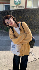 Hnewly Slouchy Knit Cardigan Sweater for Women Comfy Cable-knit Button Up Sweater Jacket Female Autumn Winter Vintage Outfit