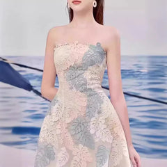 Hnewly Fashion Women Dress Sleeveless Strapless Lace Embroidery Female Summer Party Dresses New Tide